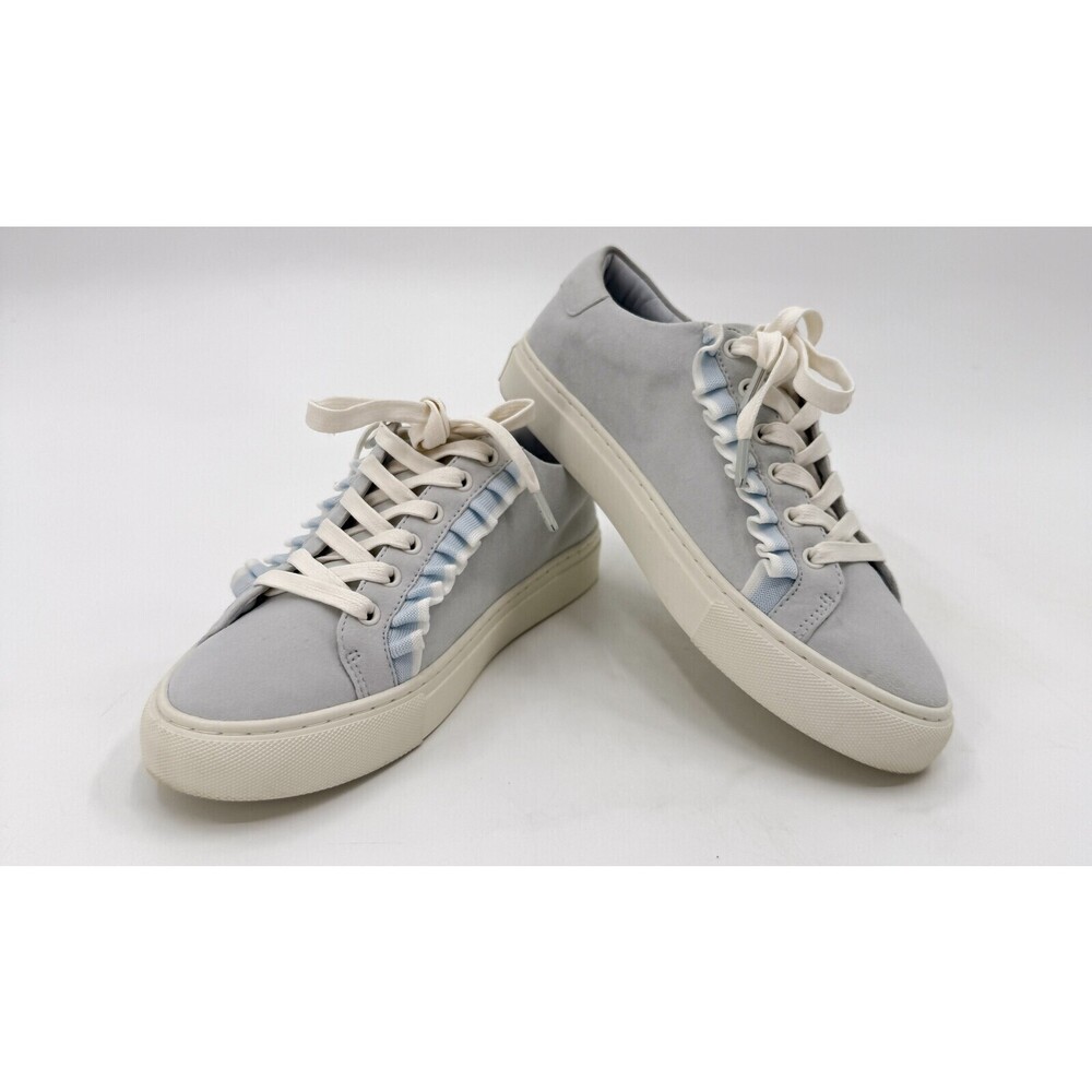 Tory Burch Sport Ruffle Sneakers Womens Size 7.5 Lace Up Blue Suede Leather